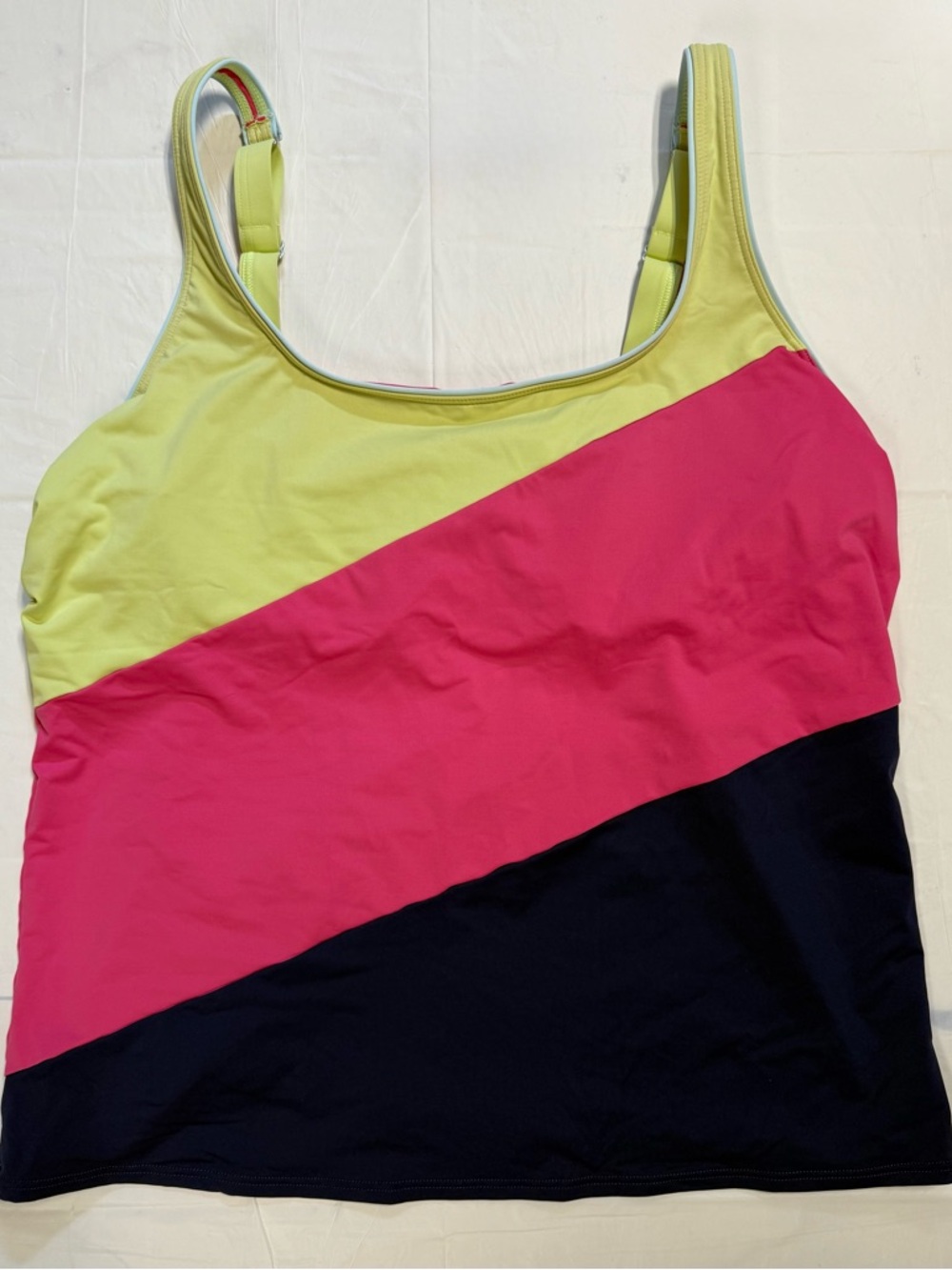 Lands’ End Colorblock Tankini Top Size 18 Pink Navy Lime
